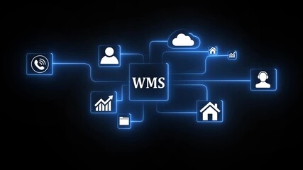 Warehouse Management System Cloud Network Icons Business Logistics Technology Concept Digital Transformation Data Flow Connectivity - Powered by Adobe