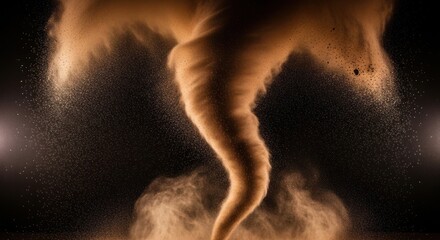 Dramatic Sand Tornado Against a Black Backdrop Powerful Natural Phenomenon