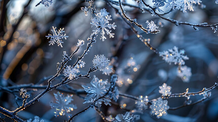 Golden Snowflakes, Frosted Pines, and Glowing Decorations Welcoming a Merry Christmas and a Joyful New Year. Happy new year