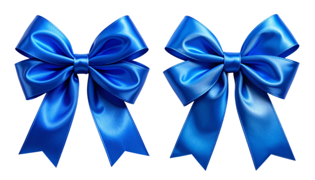 Dual Elegant Blue Ribbon Bow Designs isolated on transparent background