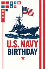American Navy Birthday October 13 Design with Anchor Symbol Commemorating Naval Warfare Branch of U.S. Armed Forces Generative AI