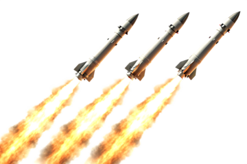 set of rockets launching with fire and smoke isolated on white background as transparent PNG. GENERATIVE AI