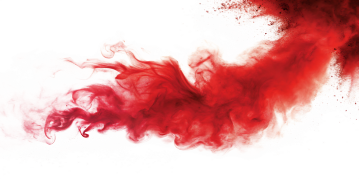 Swirling red smoke on white background isolated on a transparent background