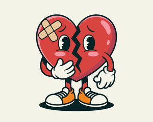 Sad broken heart character with bandages