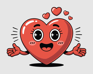 Cute happy heart character with open arms