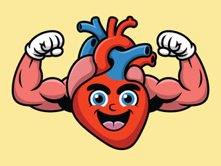 Strong cartoon heart flexing its muscles