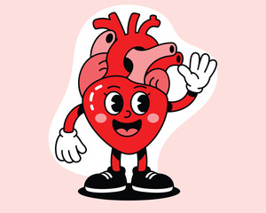 Cute cartoon heart character waving hello