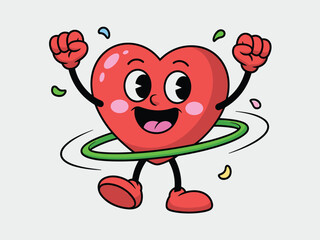 Happy cartoon heart character exercising