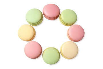 Fototapeta premium Delicious pastel macarons in a circular pattern, isolated on transparent background