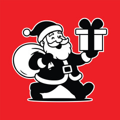 Cheerful Santa Claus Delivering Holiday Gifts with Bag Full of Presents on Red Background for Christmas Celebrations and Festive Cheer