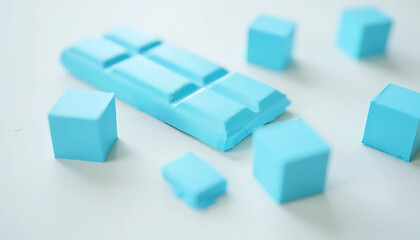 Obraz premium A simple 3D blue cube block on a white background is a colorful toy concept