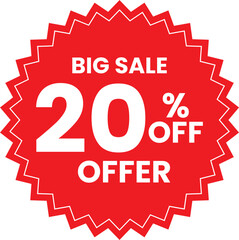 Red Discount Badge – Big Sale 20 Percent Off Promotional Label