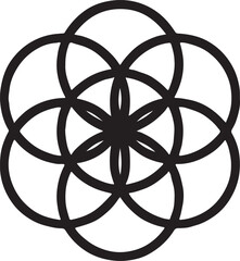 Brutalist Flower of Life outline silhouette vector, abstract geometric minimal sacred shape design.