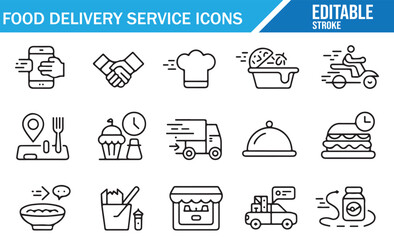 Monochrome Restaurant and Takeaway Symbols – Line Icon Set