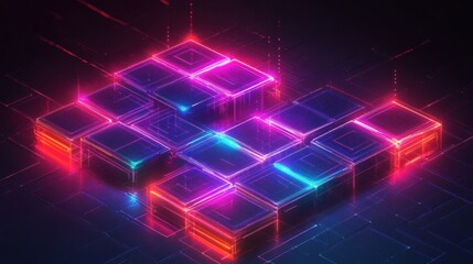 Cyber protection system visualized as neon data grids