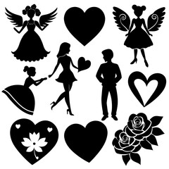 Valentine's Day Silhouette Vector,   Romantic Silhouette Vector,  Happy Valentine's day vector,  Valentines Day icon set, black silhouette style. Love, romance, wedding collection