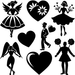 Valentine's Day Silhouette Vector,   Romantic Silhouette Vector,  Happy Valentine's day vector,  Valentines Day icon set, black silhouette style. Love, romance, wedding collection