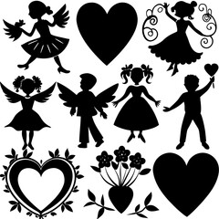 Valentine's Day Silhouette Vector,   Romantic Silhouette Vector,  Happy Valentine's day vector,  Valentines Day icon set, black silhouette style. Love, romance, wedding collection