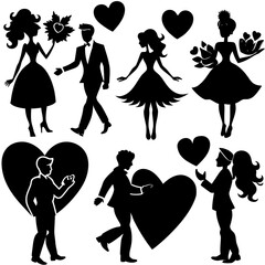 Valentine's Day Silhouette Vector,   Romantic Silhouette Vector,  Happy Valentine's day vector,  Valentines Day icon set, black silhouette style. Love, romance, wedding collection