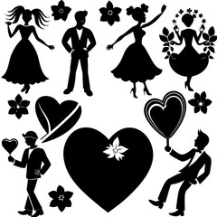 Valentine's Day Silhouette Vector,   Romantic Silhouette Vector,  Happy Valentine's day vector,  Valentines Day icon set, black silhouette style. Love, romance, wedding collection