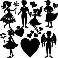 Valentine's Day Silhouette Vector,   Romantic Silhouette Vector,  Happy Valentine's day vector,  Valentines Day icon set, black silhouette style. Love, romance, wedding collection