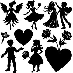 Valentine's Day Silhouette Vector,   Romantic Silhouette Vector,  Happy Valentine's day vector,  Valentines Day icon set, black silhouette style. Love, romance, wedding collection