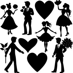 Valentine's Day Silhouette Vector,   Romantic Silhouette Vector,  Happy Valentine's day vector,  Valentines Day icon set, black silhouette style. Love, romance, wedding collection