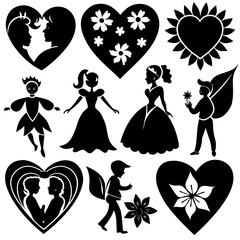 Valentine's Day Silhouette Vector,   Romantic Silhouette Vector,  Happy Valentine's day vector,  Valentines Day icon set, black silhouette style. Love, romance, wedding collection