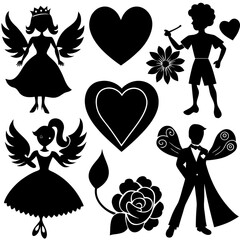Valentine's Day Silhouette Vector,   Romantic Silhouette Vector,  Happy Valentine's day vector,  Valentines Day icon set, black silhouette style. Love, romance, wedding collection