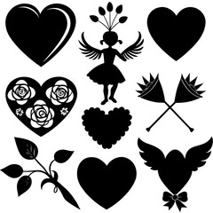 Valentine's Day Silhouette Vector,   Romantic Silhouette Vector,  Happy Valentine's day vector,  Valentines Day icon set, black silhouette style. Love, romance, wedding collection