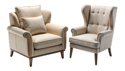 Dual Neutral-Toned Armchair Styles for Interior Furniture isolated on transparent background