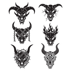 Halloween Dragon Skull Silhouette Bundle Six Vector Elements