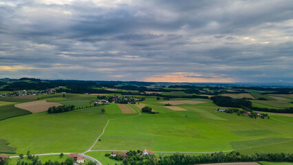 Haag am Hausruck Austria, aerial dron view, not AI, vista panoramic de dron, hermosos colores verdes y bosques