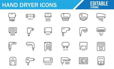 Public Facility Icons — Hand Dryers Editable Stroke