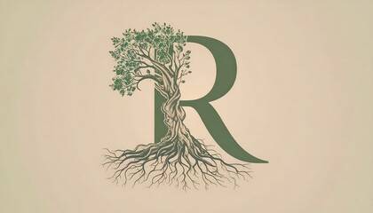 Vintage stylized R with tree graphic