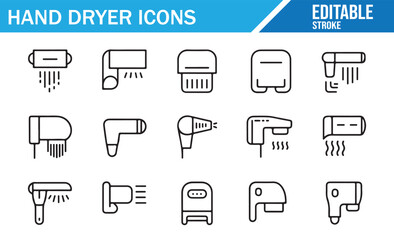 Hygiene Bathroom Icons — Air Jet Dryer Outline Collection