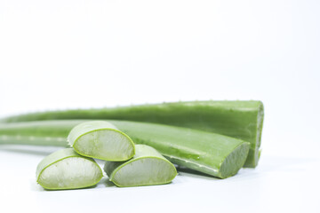 Cut Aloe Vera Leaves on a White Background