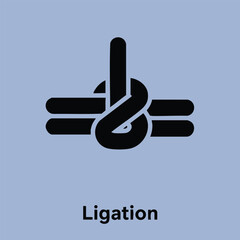 Close-up of a black knot tying two strands of material together on a light blue symbolizing connection and unity