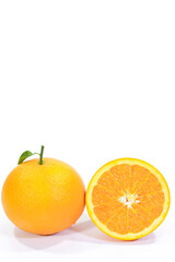Whole and Halved Valencia Orange on a White Background