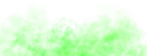 Green smoke clouds rising on transparent background with upper empty space for dramatic or mysterious visual scenes
