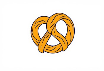 Simple line drawing of a pretzel, showcasing its twisted shape and knots, minimal, german food