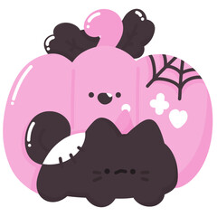 Kawaii Pastel Pink Halloween Sticker Collection with Cute Ghosts, Adorable Pumpkins and Bat Kitty Illustrations”