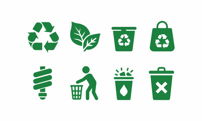 Recycle Green Icons Set Isolated on White Background | Eco Friendly Symbol Collection.