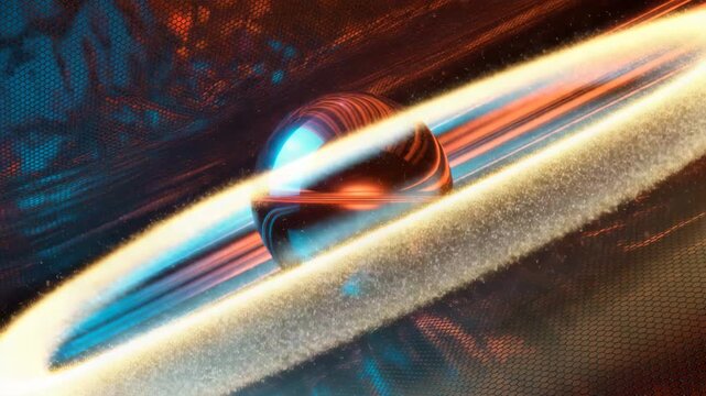 Reflective Sphere Orbiting Through Abstract Sci- Fi Environment