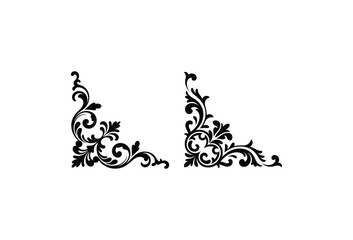 Ornate black corner floral decorative elements isolated on white background