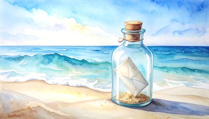 Watercolor message in a bottle