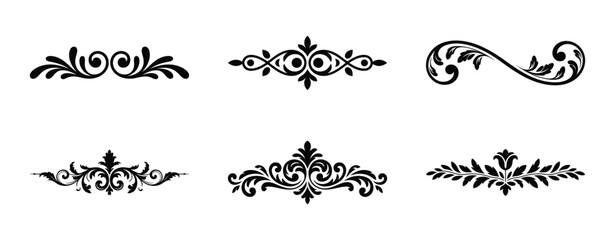 Collection of ornamental floral design elements isolated on white background