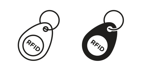 RFID key tag icons in line stroke outline art and clip art