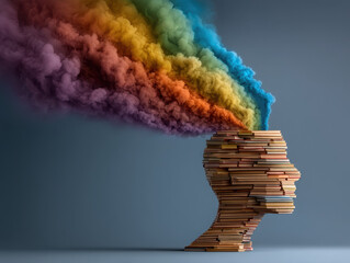 Reading books leads to information overload with colorful thoughts escaping like steam from a kettle
