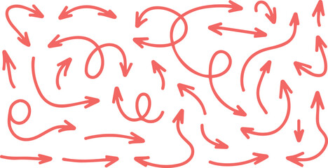 Vector art of collection of handdrawn red arrows